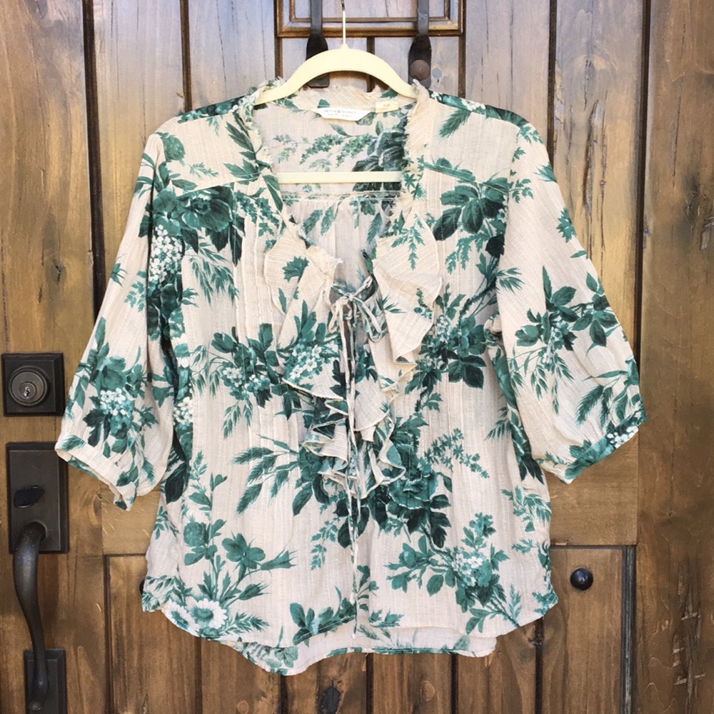 Denim & Supply Floral Ruffle Tie Front Blouse S M - Picture 8 of 8